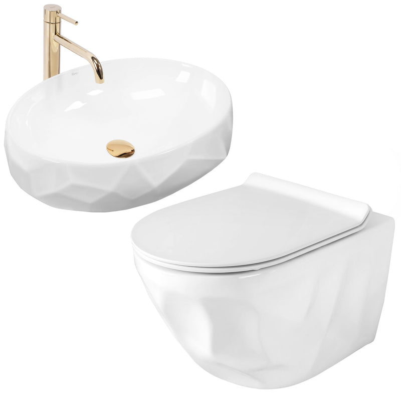 Set vas WC suspendat REA Gustavo Rimless + lavoar pe blat Maya - Ceramică sanitară - Alb | SanitarePro