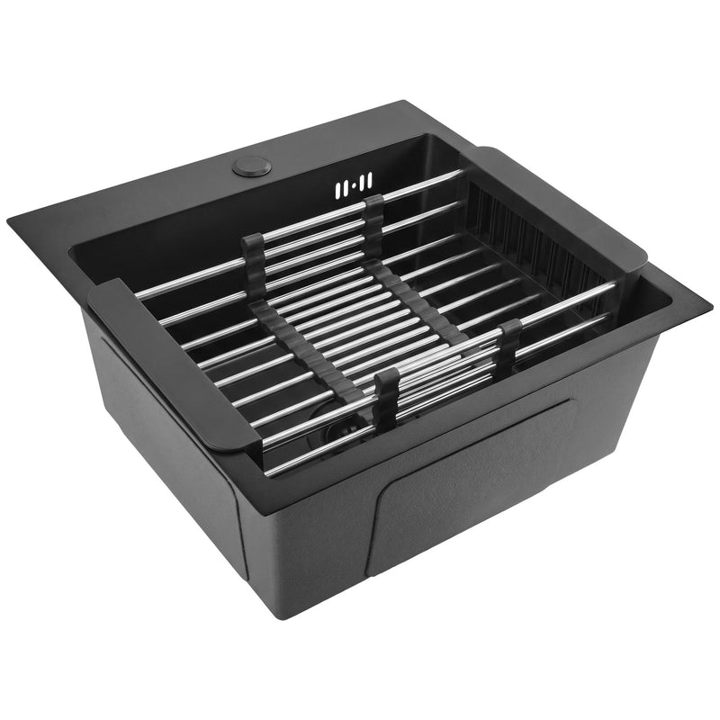 Chiuvetă din oțel cu set de accesorii 3 buc. REA Leo 40 Black - Oţel inoxidabil - Negru | SanitarePro