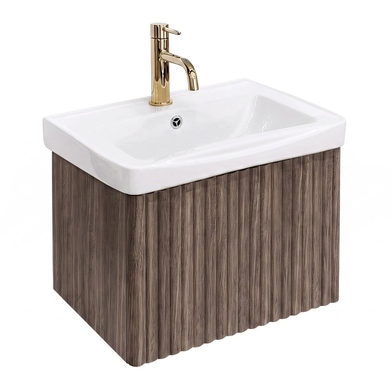 Dulap de baie cu lavoar Rea DB85-50-1 Orio Dark 50cm - Placaj - Maro | SanitarePro