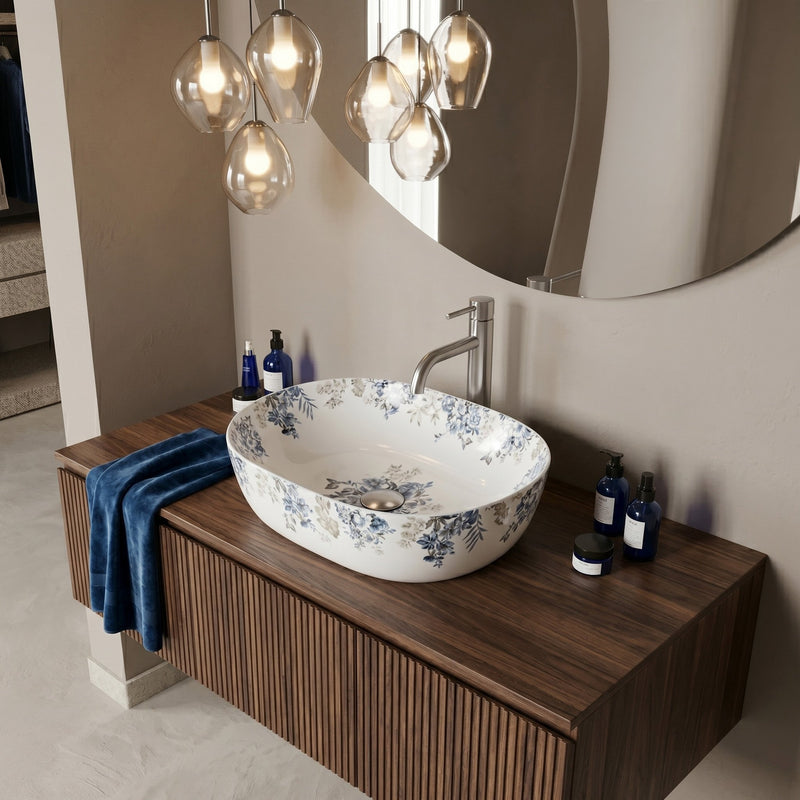 Lavoar pe blat Veronica Shiny - Ceramică sanitară - Alb, Albastru, Model | SanitarePro