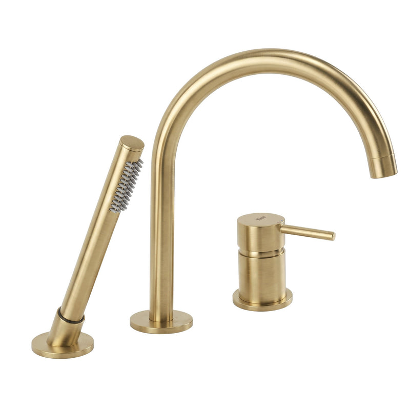 Baterie pentru Cadă cu 3 Orificii Rea Lungo Brush Gold - Alamă - Auriu periat | SanitarePro