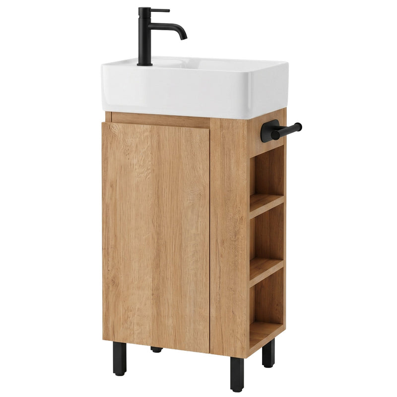Dulap de baie cu lavoar REA Astra 43cm - MDF, Ceramică - Alb, Maro, Negru | SanitarePro