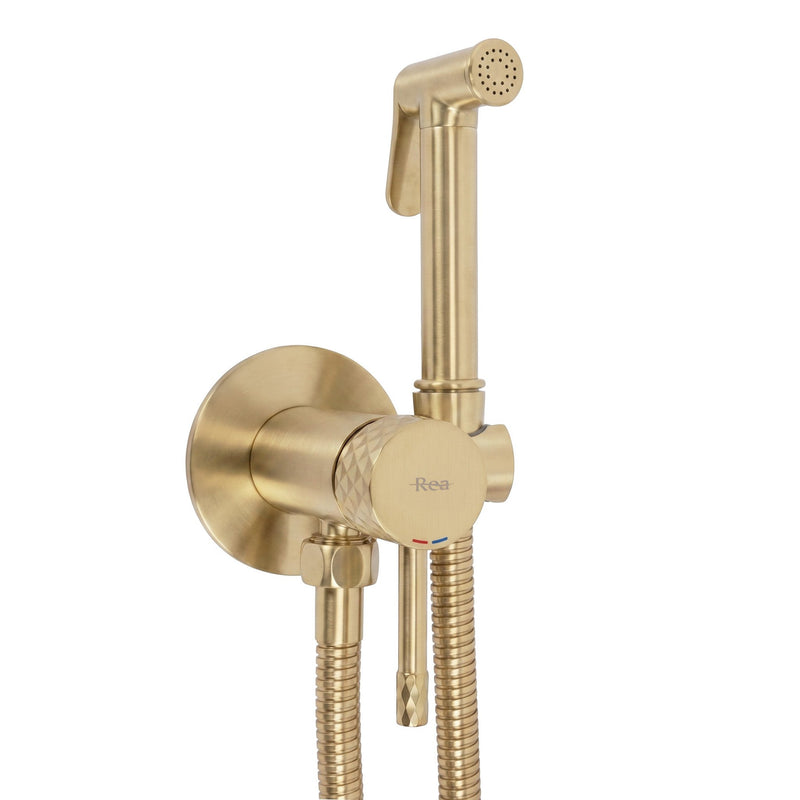 Baterie bideu Rea Lungo Loop Diamond Brush Gold - Alamă - Auriu periat | SanitarePro