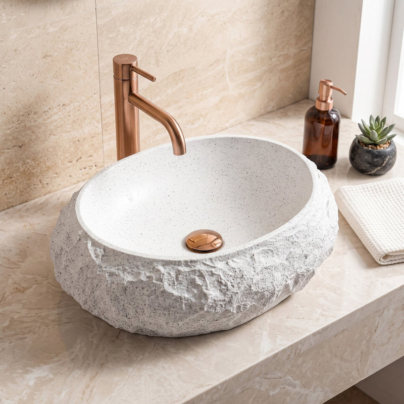 Lavoar pe blat Mika Light Grey - Artificial Stone (piatră compozită) - Imitație piatră, Gri | SanitarePro