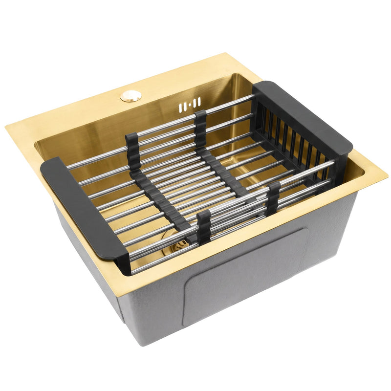 Chiuvetă din oțel cu set de accesorii 3 buc. REA Leo 40 Brush Gold - Oţel inoxidabil - Auriu periat | SanitarePro