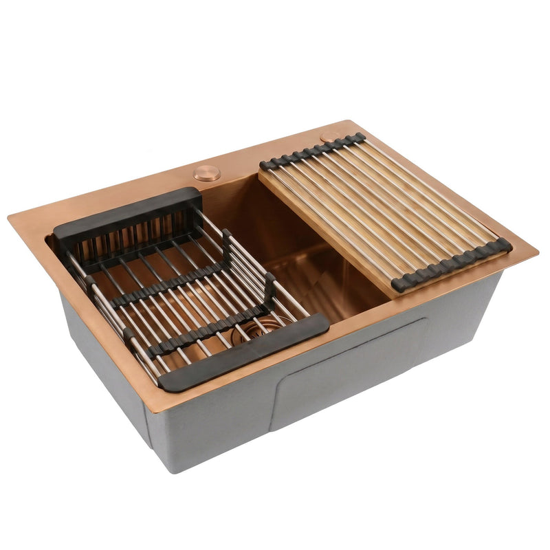 Chiuvetă din oțel cu set de accesorii 3 buc. REA Liam Brush Copper - Oţel inoxidabil - Cupru periat | SanitarePro