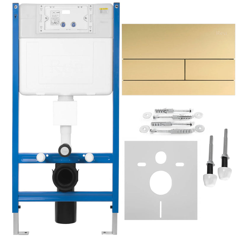 Cadru WC încastrat Rea cu buton T Brush Gold | SanitarePro
