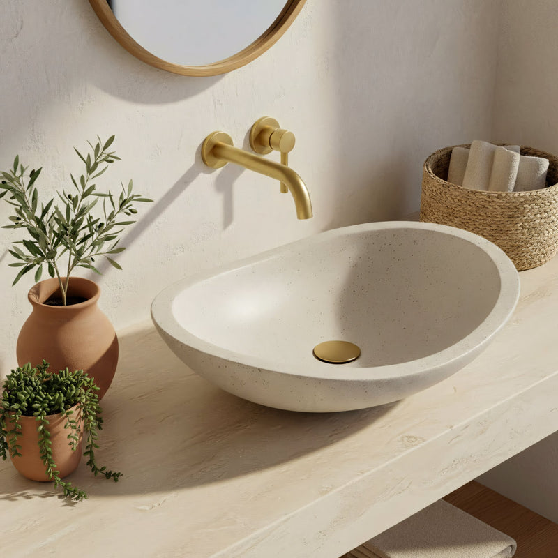 Lavoar pe blat Leona - Artificial Stone (piatră compozită) - Bej, Imitație piatră | SanitarePro