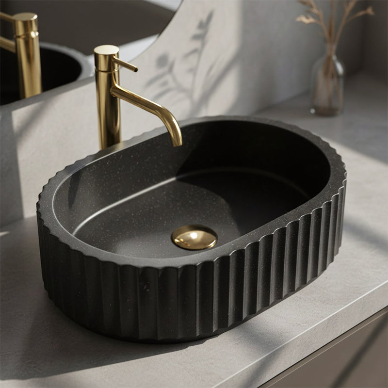 Lavoar pe blat Margaret Black - Artificial Stone (piatră compozită) - Negru, Imitație piatră | SanitarePro