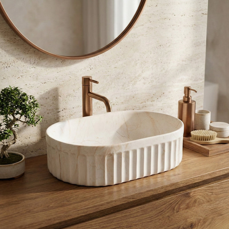 Lavoar pe blat Rea Georgia - Ceramică sanitară - Bej, Imitație piatră | SanitarePro