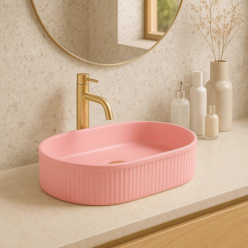 Lavoar pe blat Rea Vanda Bubble Gum Matt - Ceramică sanitară - Roz | SanitarePro