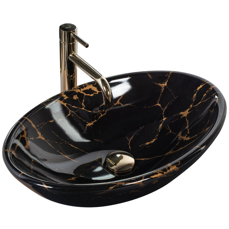 Lavoar pentru blat REA Pamela Black Marble Shiny - Ceramică sanitară - Imitație piatră | SanitarePro