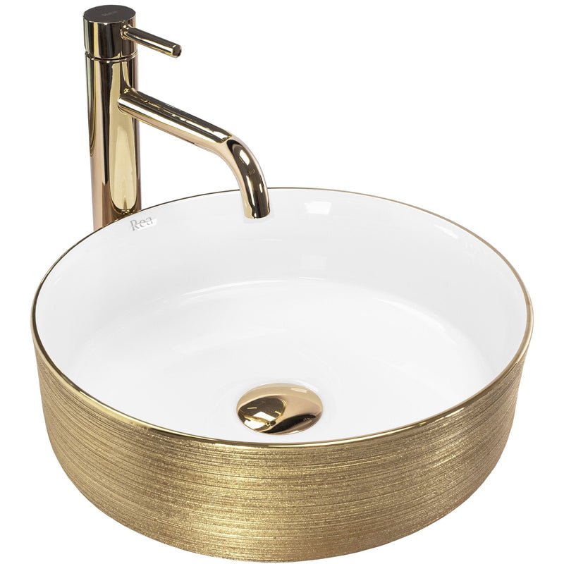 Lavoar pentru blat Rea Sami White Brush Gold