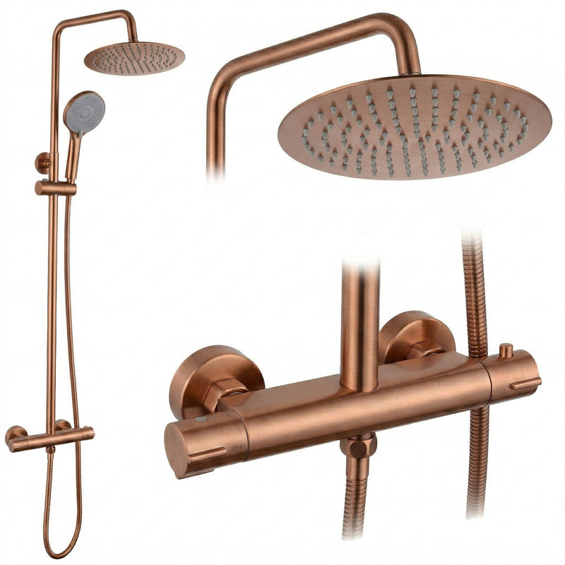 Set de duș fără pipă cu termostat Rea Lungo Copper Brush
