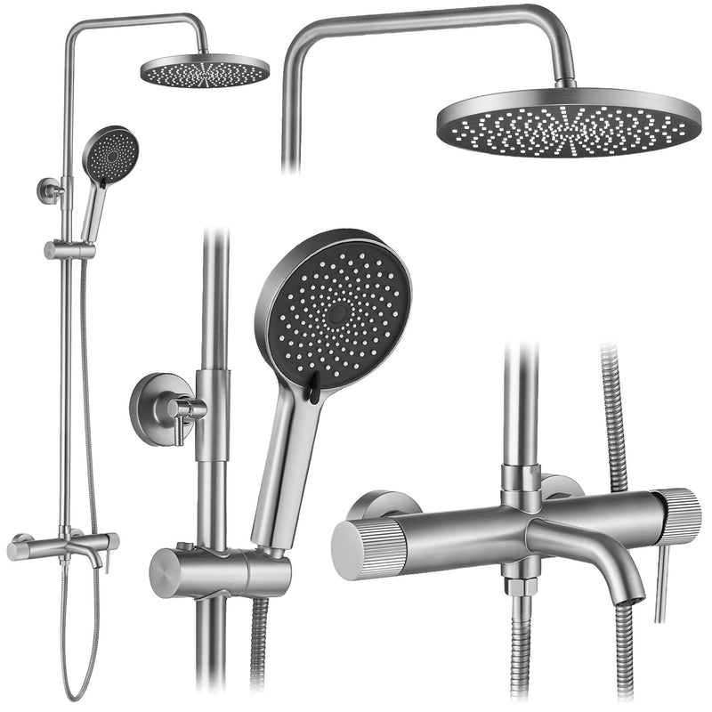 Set dus Rea Lungo Stripe Brush Nickel - Alamă, ABS - Oțel periat | SanitarePro