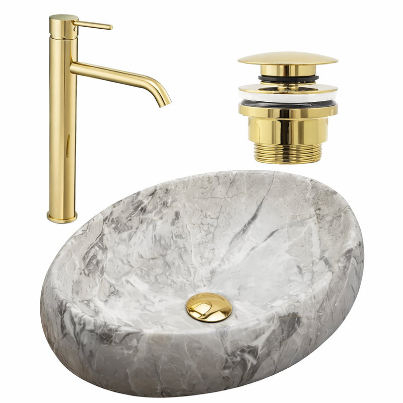 Set lavoar Linda Stone + baterie inalta Lungo gold + dop universal gold