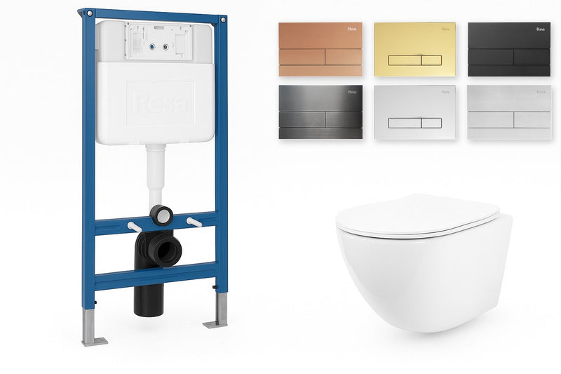 Set WC Suspendat Rea Carlo Mini Tornado NFQ + Cadru Rea K011A-Q - vas, cadru cu rezervor si 6 finisaje de clapeta