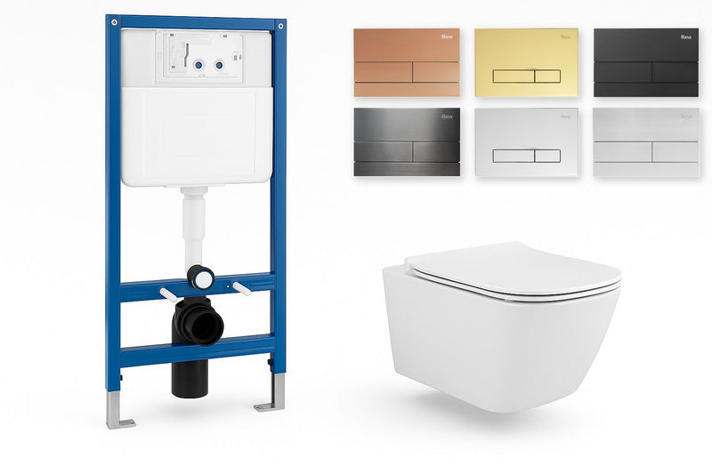 Set WC Suspendat MARTIN SLIM RIMLESS DUROPLAST + Cadru Rea K011A-Q - vas, cadru cu rezervor si 6 finisaje de clapeta