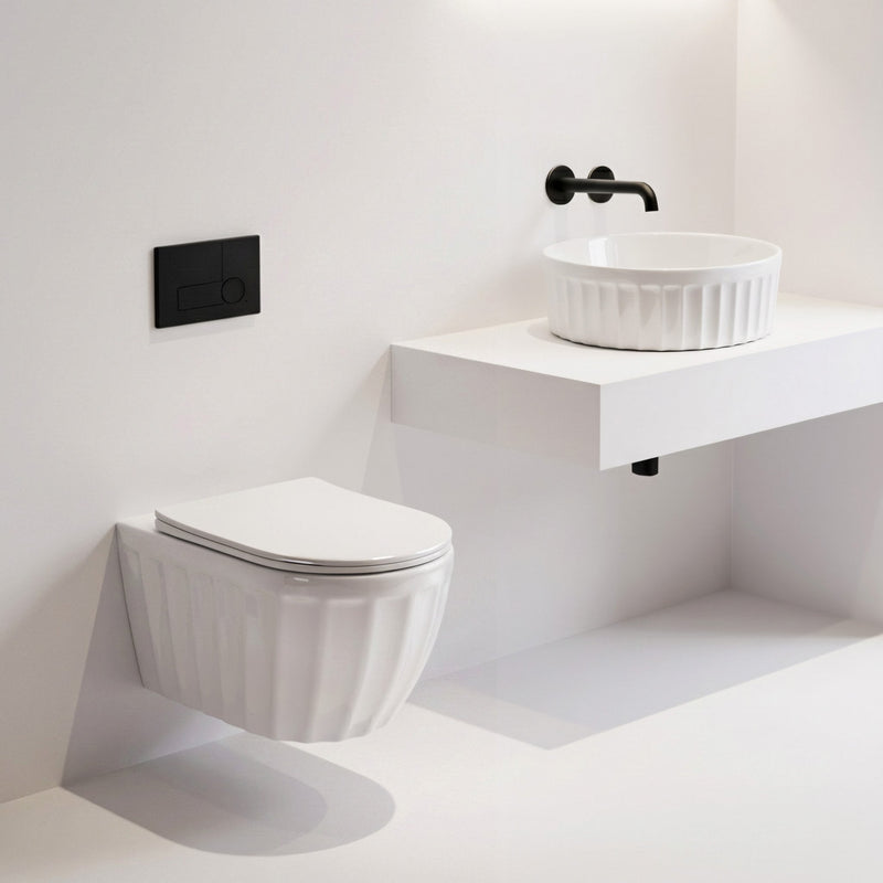 Set: Vas de toaletă suspendat + Lavoar pe blat Rea Duo White