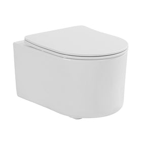 Set Vas wc suspendat Fluminia, Roco, compact, rimless protect, cu capac soft close, quick release, alb