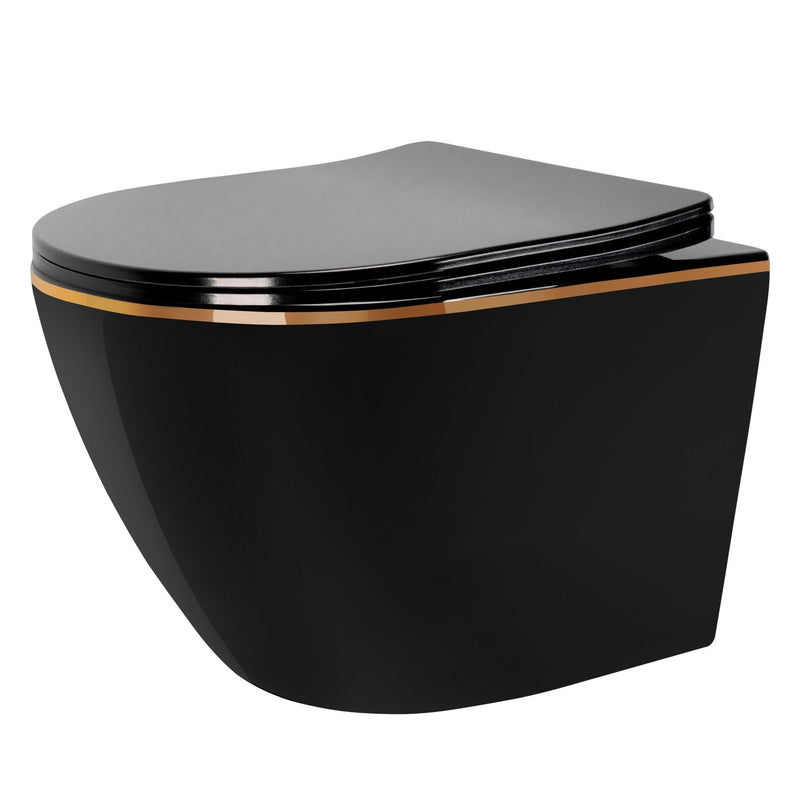 Vas WC suspendabil Rea Carlo Mini Tornado Black Gold Egde