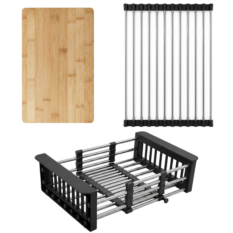 Set accesorii pentru chiuvetă de bucătărie 3 piese REA Black - Otel, Lemn, Plastic - Negru | SanitarePro