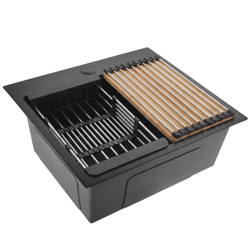 Chiuvetă din oțel cu set de accesorii 3 buc. REA Leo 50 Black - Oţel inoxidabil - Negru | SanitarePro