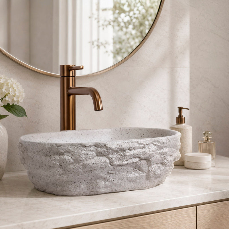 Lavoar pe blat Evora - Artificial Stone (piatră compozită) - Bej, Imitație piatră | SanitarePro