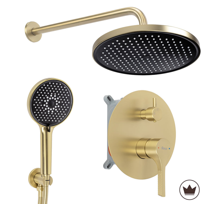 Set de dus incastrat Rea Maxim Brush Gold + BOX - Aluminiu, Plastic, Alamă - Auriu periat | SanitarePro