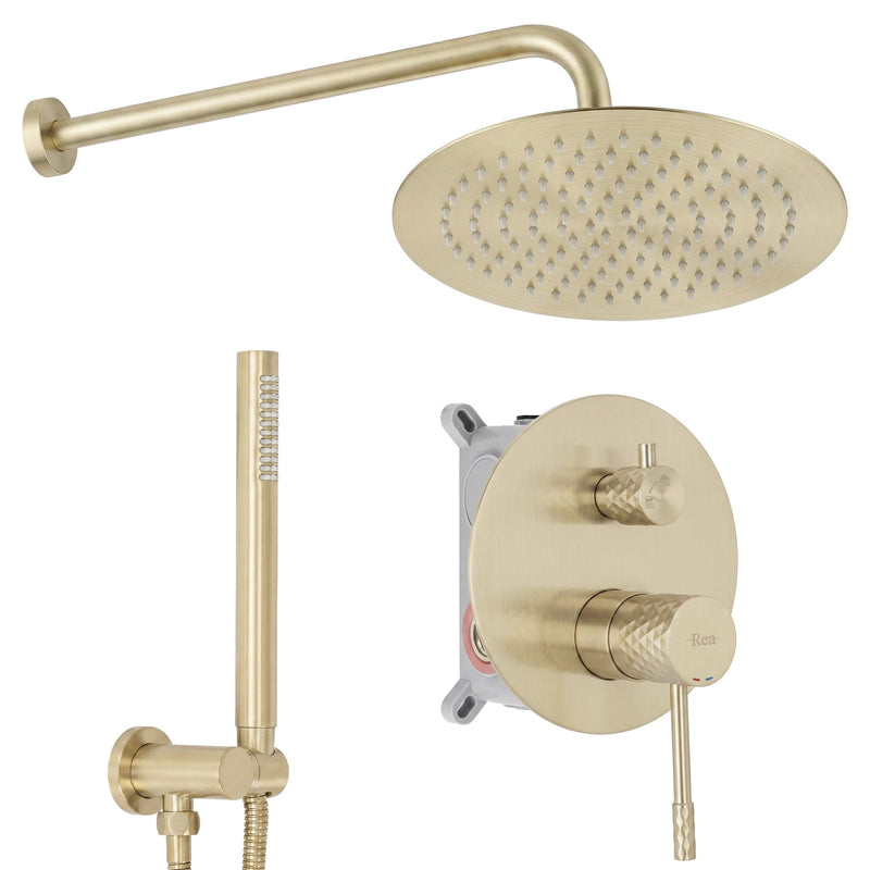 Set de dus incastrat Rea Lungo Diamond Brush Gold + BOX - Aluminiu, Alamă - Auriu periat | SanitarePro