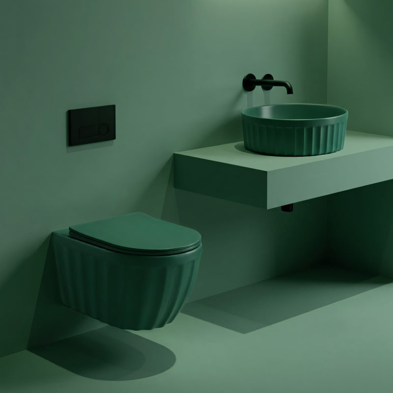 Set: Vas de toaletă suspendat + Lavoar pe blat Rea Duo Matcha Matt