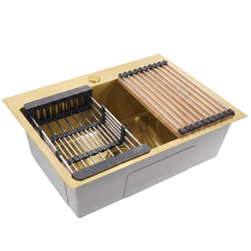 Chiuvetă din oțel cu set de accesorii 3 buc. REA Liam Brush Gold - Oţel inoxidabil - Auriu periat | SanitarePro