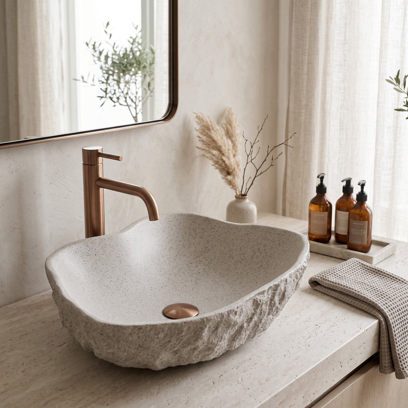 Lavoar pe blat Isla Greige - Artificial Stone (piatră compozită) - Imitație piatră | SanitarePro