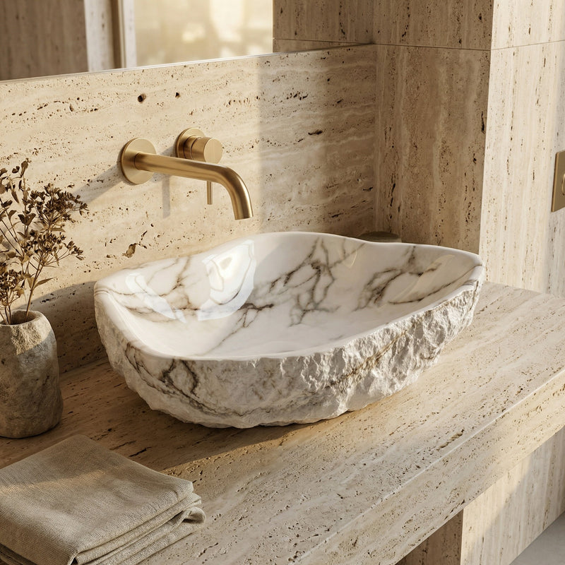 Lavoar pe blat Isla Aiax - Artificial Stone (piatră compozită) - Alb, Imitație piatră | SanitarePro
