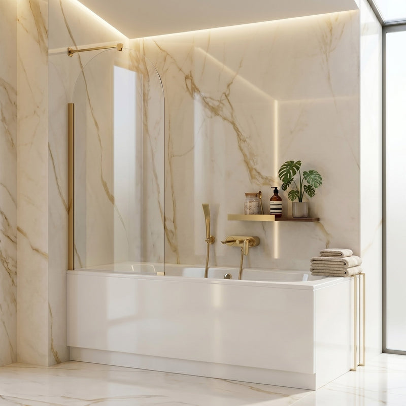 Paravan de baie Rea Travis Gold Brush 80 - Aluminiu, Sticla securizata - Auriu periat | SanitarePro
