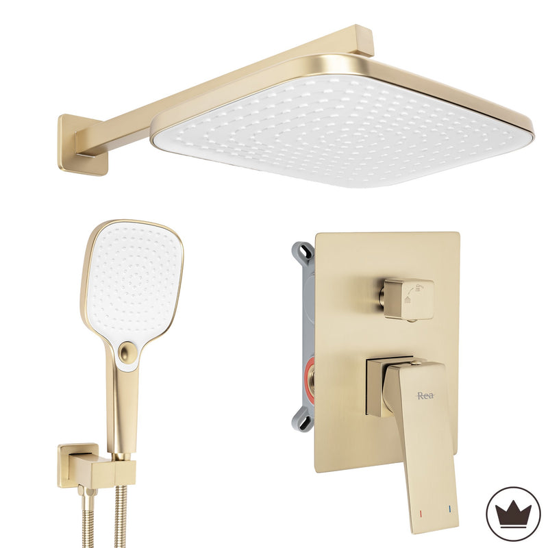 Set de dus incastrat Rea Joe Brush Gold + BOX - Aluminiu, Plastic, Alamă - Auriu periat | SanitarePro
