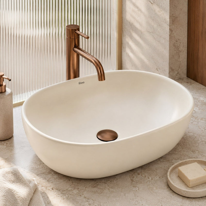Lavoar pe blat Rea Focus Creme - Ceramică sanitară - Ecru | SanitarePro