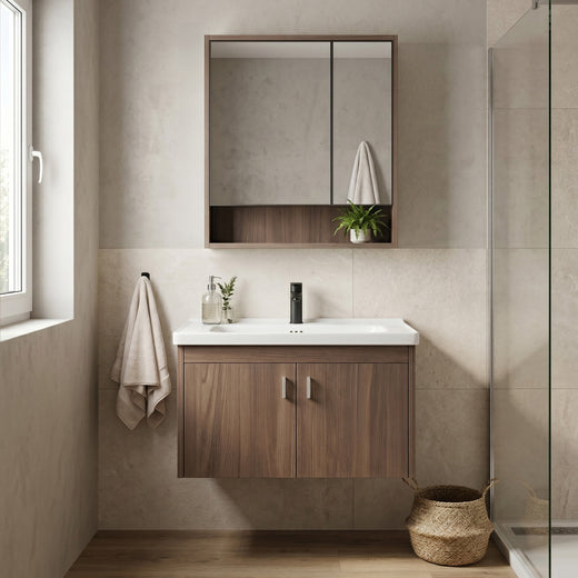 Set mobilier de baie cu lavoar Arvo DB66-70 70CM - Ceramică sanitară, Plastic, Placaj - Maro | SanitarePro