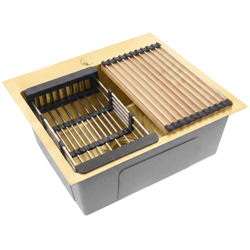 Chiuvetă din oțel cu set de accesorii 3 buc. REA Leo 50 Brush Gold - Oţel inoxidabil - Auriu periat | SanitarePro