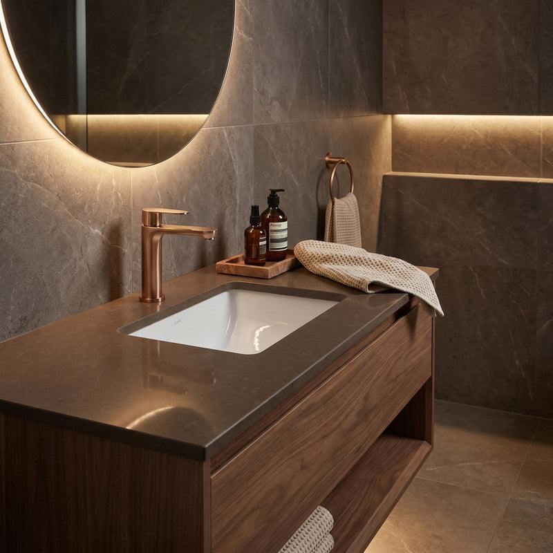 Baterie pentru baie Rea Logan Brush Copper - vedere laterală