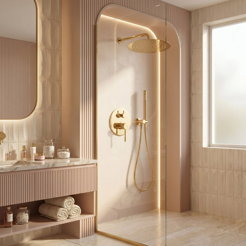 Set de dus incastrat Rea Venti Gold + BOX - Alamă, ABS - De aur | SanitarePro