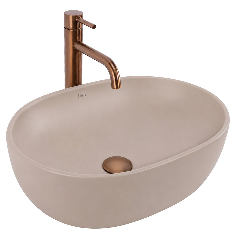 Lavoar pe blat Rea Focus Taupe - Ceramică sanitară - Bej, Imitație piatră | SanitarePro