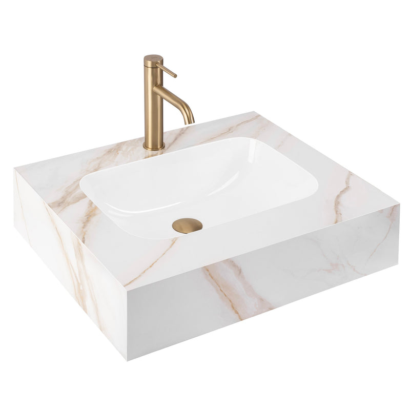 Lavoar suspendat REA Aresa Grey Gold 60 - Ceramică sanitară, Compozit din cuarț - Alb, Imitație piatră | SanitarePro