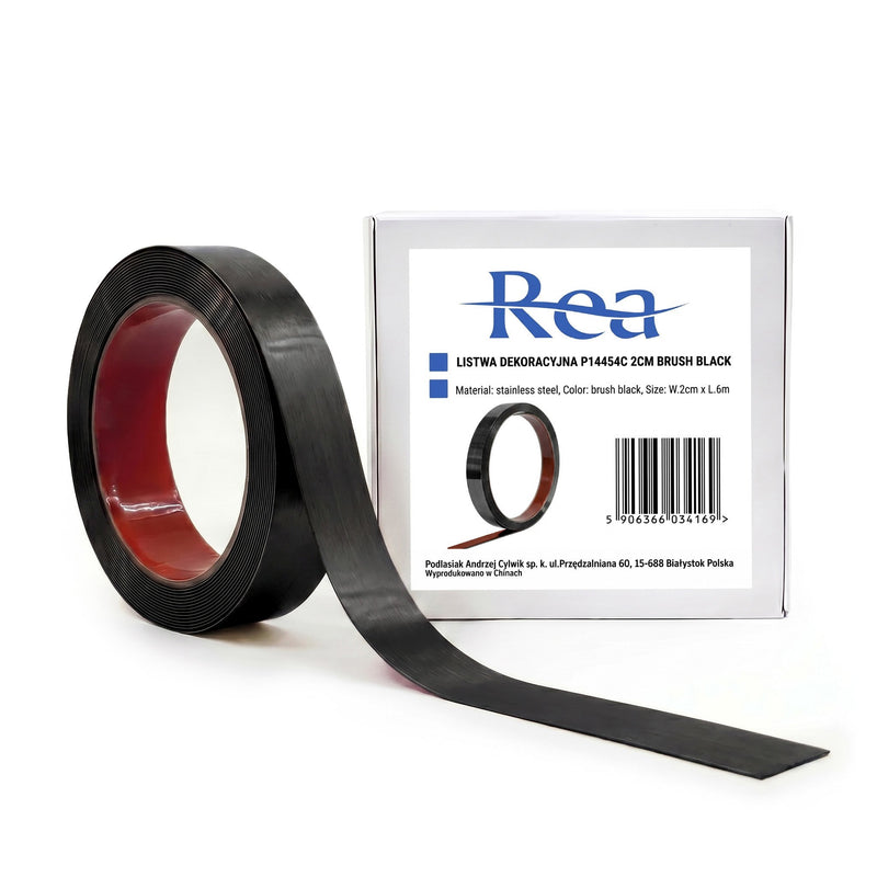 Bandă decorativă autoadezivă Rea P14454C 2cm Brush Black - Inox - Negru | SanitarePro