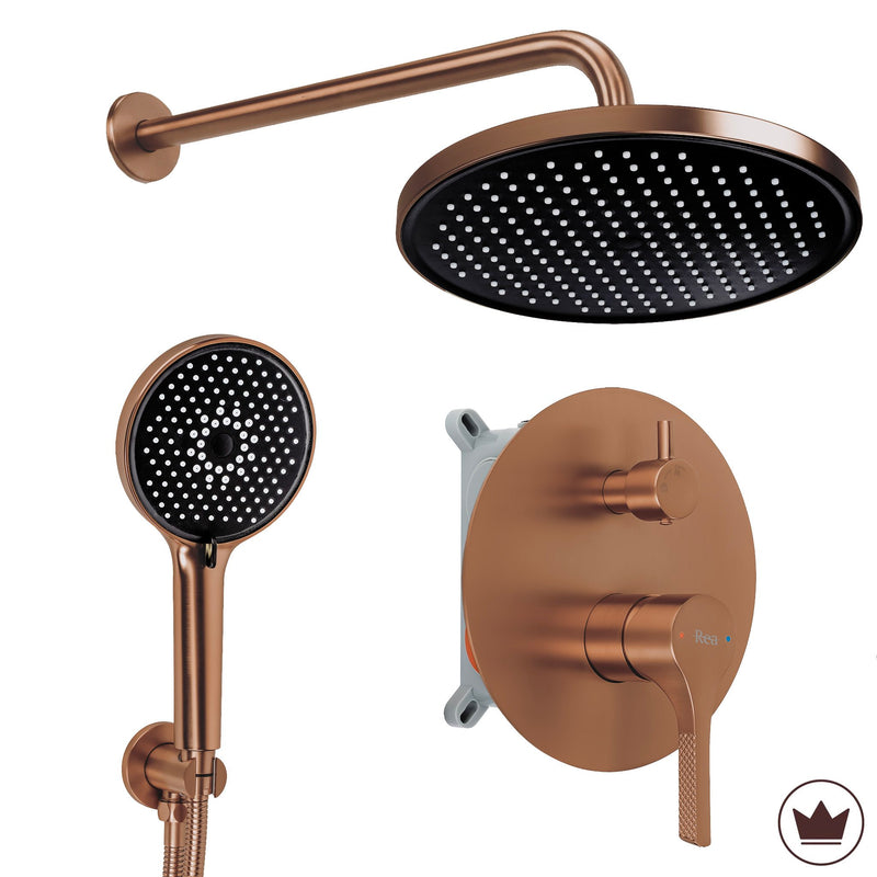 Set de dus incastrat Rea Maxim Brush Copper + BOX - Aluminiu, Plastic, Alamă - Cupru periat | SanitarePro