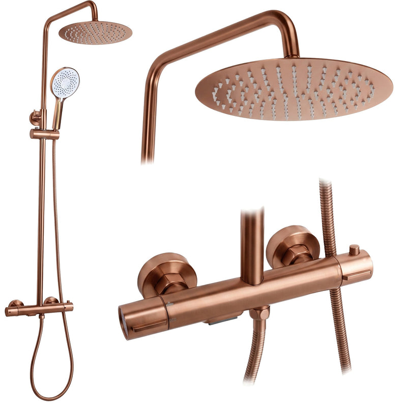 Coloana de dus cu termostat Drop Brush Copper - Alamă, ABS - Auriu periat | SanitarePro