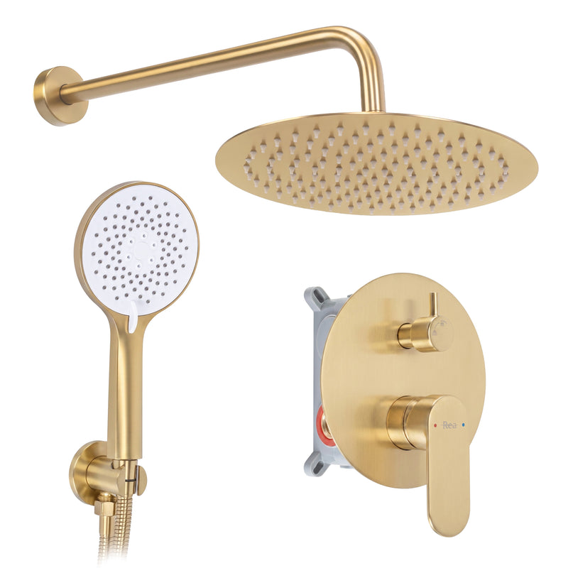 Set de dus incastrat Rea Drop Brush Gold + BOX - Aluminiu, Plastic, Alamă - Auriu periat | SanitarePro