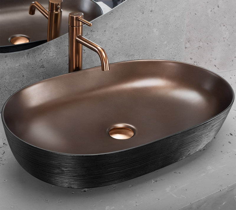 Lavoar ceramic pentru blat CLEO 61 Copper Bush / Black - REA - Ceramică sanitară - Negru, Cupru | SanitarePro