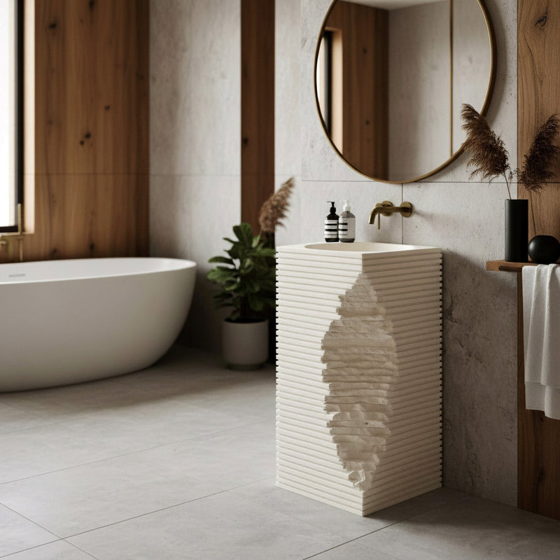 Lavoar independent REA Travena Square - Artificial Stone (piatră compozită) - Bej, Imitație piatră | SanitarePro