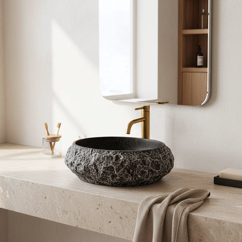 Lavoar pe blat Mika Gabro Black - Artificial Stone (piatră compozită) - Negru, Imitație piatră | SanitarePro